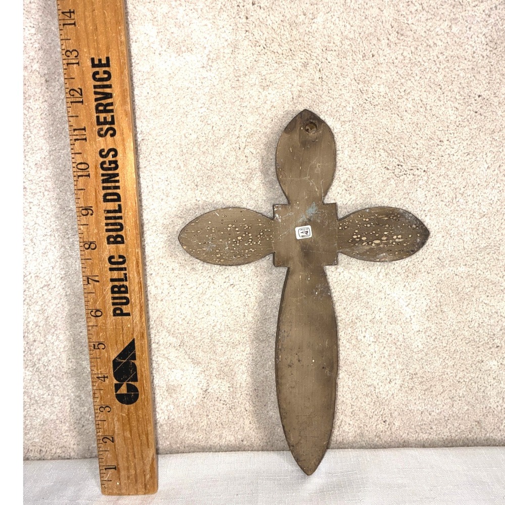 Vintage Mexican Folk Art Milagro Cross Virgin of Guadalupe Wood Wall Decor 11in - Picture 4 of 6